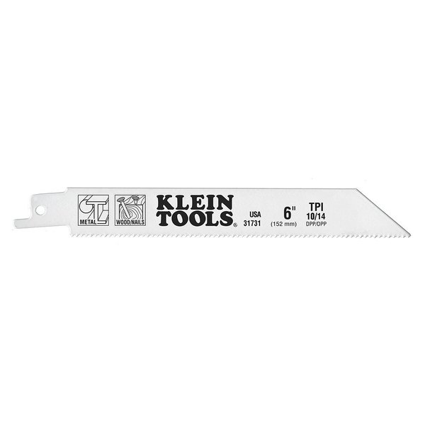 Klein Tools 6" L x Metal, Wood Cutting Saw Blades, Reciprocating, 10/14 TPI, 6", PK5 31731